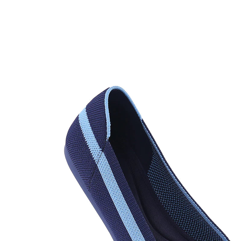 Comfortable Woven Striped Pointed Toe Flats - Navy