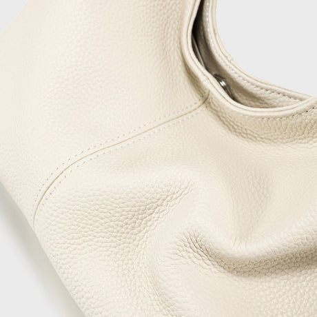 Premium Calfskin Leather Slouchy Hobo Bag - Ivory