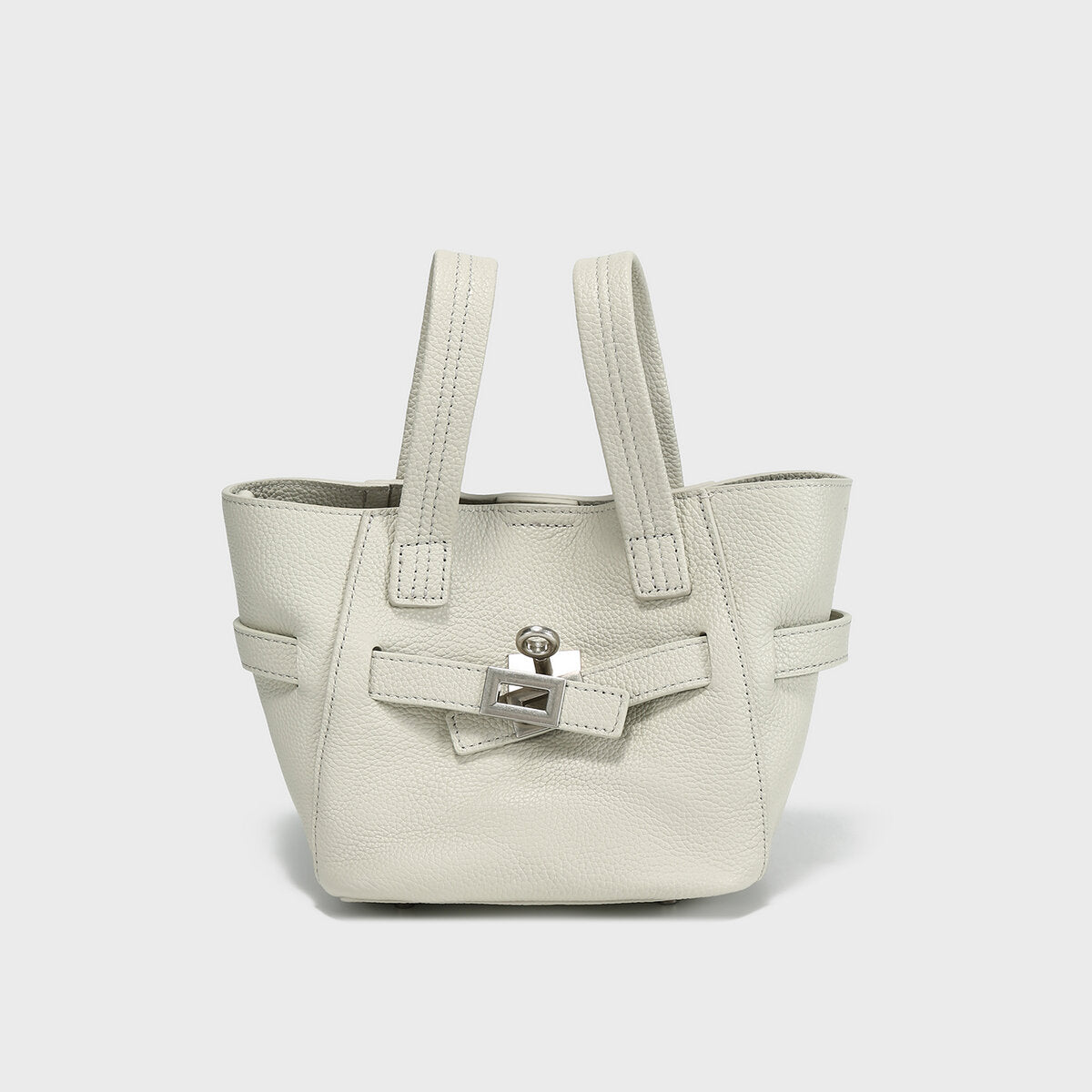 Pebbled Leather Mini Bucket Tote - Ivory