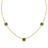 Bullion Gold Square Bezel Station Necklace in Emerald Green