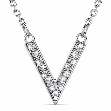 Krystal Couture Luxury V Shaped Pendant Necklace in White Gold Embellished with Swarovski Crystals