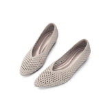 Heart Mesh Knit Pointed Toe Wedge Pumps - Taupe