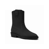 Knit Block Heel Ankle Boots - Black
