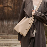 Nalandu Minimalist Genuine Leather Bucket Shoulder Bag - Taupe