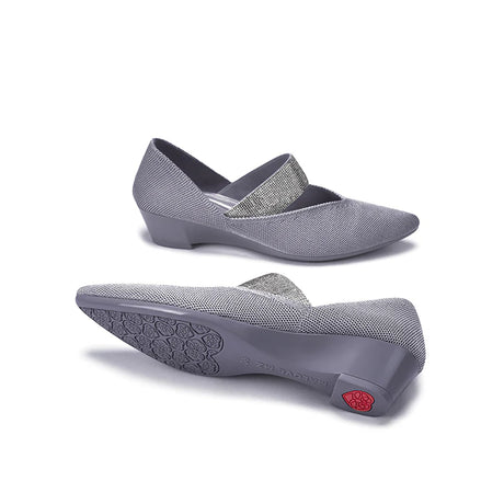 Princess Crystal Strap Mary Jane Wedges - Grey