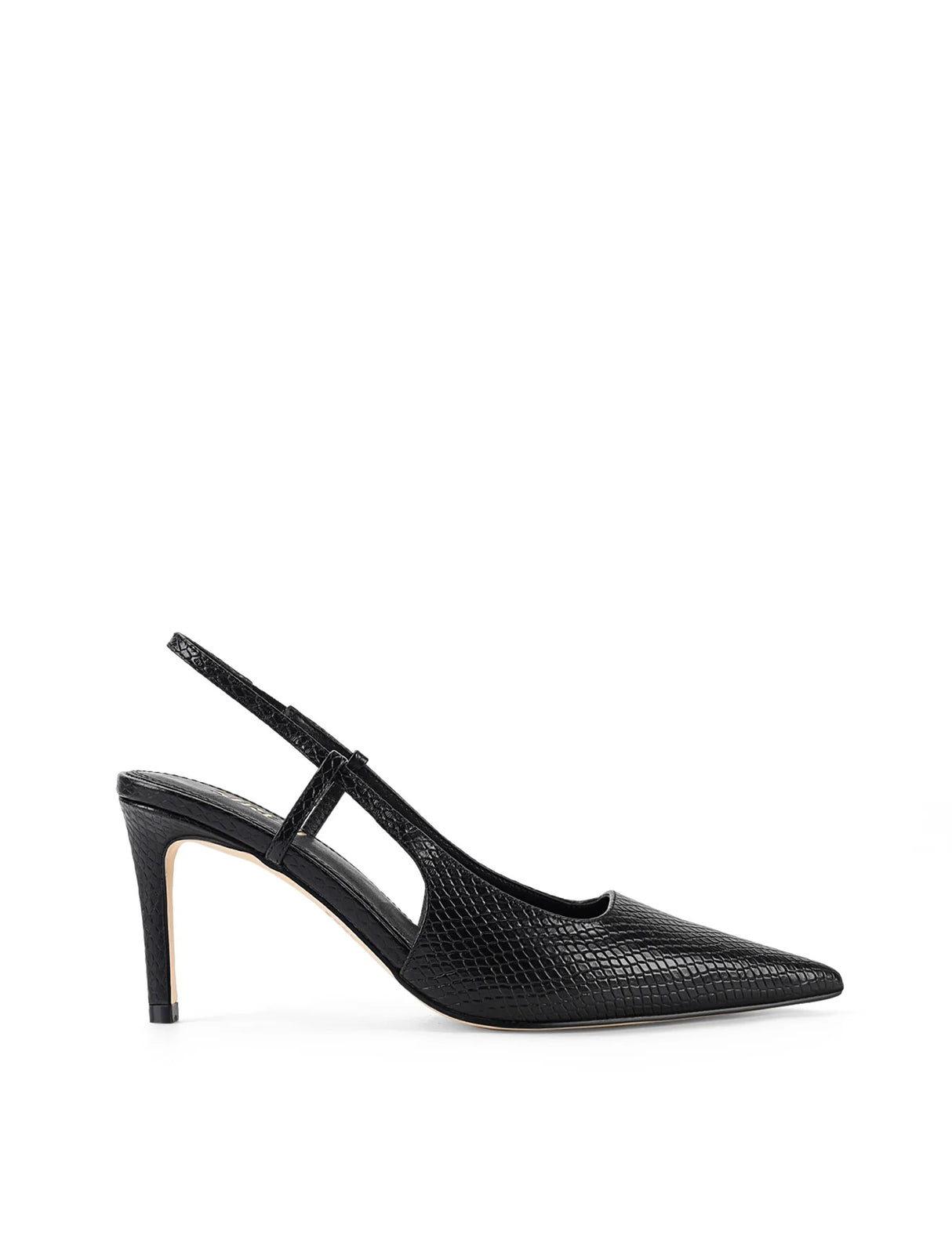 Siren Slingback Heels - Black Snake Leather