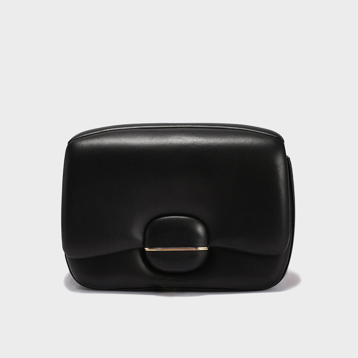 Structured Buckle Leather Shoulder Bag - Black