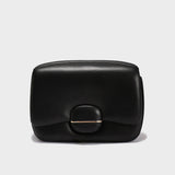 Structured Buckle Leather Shoulder Bag - Black