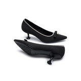 Parisian Pearl Bow Kitten Heels - Black