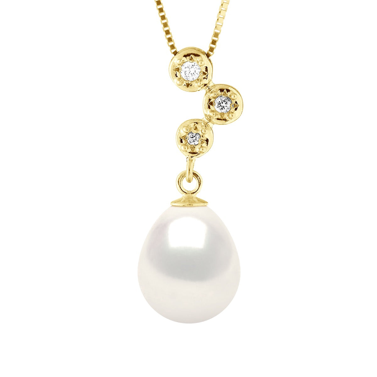 Necklace Jewelry Diamonds 0,06 Cts ( 1 X 0,03 + 1 X 0,02 + 1 X 0,01 Cts) - Natural White - Longueur 18 cm