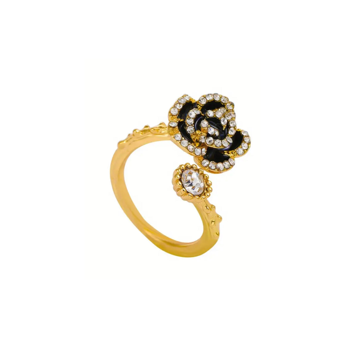 Liv Oliver 18K Gold Black Rose Embellished Ring