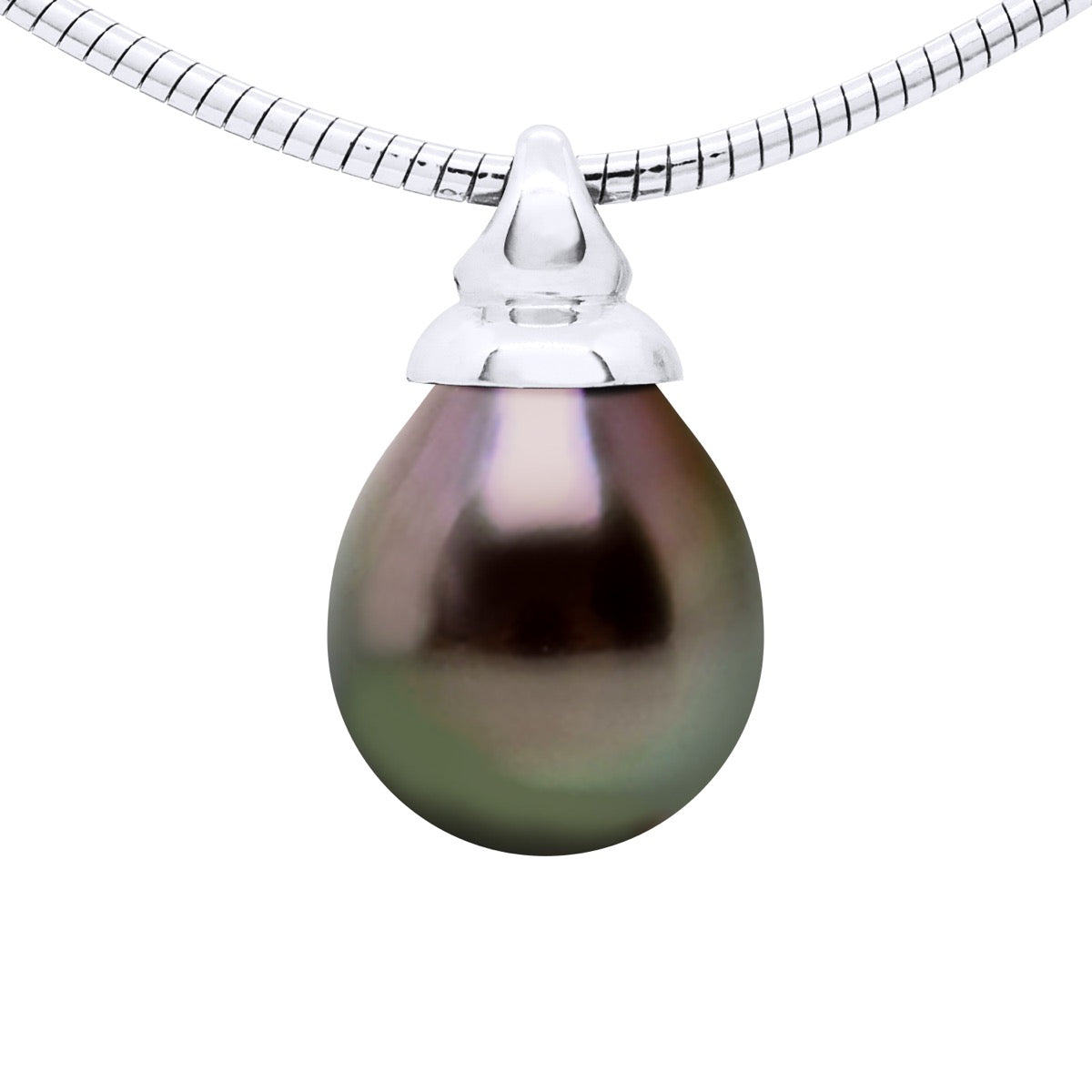 Necklace Omega Real Cultured Tahiti Pearl Pear 9-10 mm As Pendant - Longueur 42 cm
