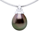 Necklace Omega Real Cultured Tahiti Pearl Pear 9-10 mm As Pendant - Longueur 42 cm