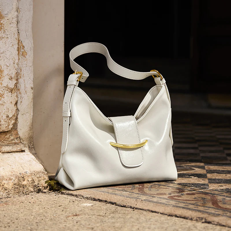 Nalandu Luxe Glossy Hobo Shoulder Bag - White
