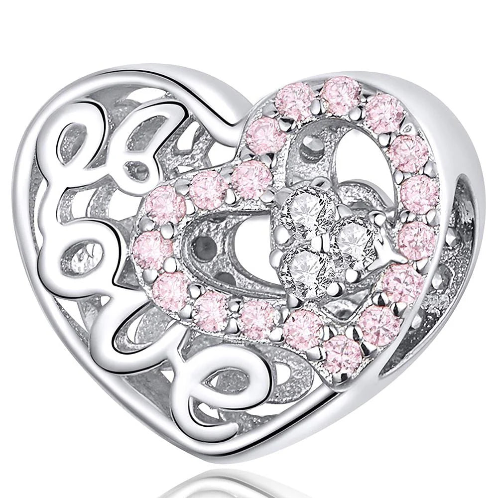Solid 925 Sterling Silver Pinky Love CZ Charm