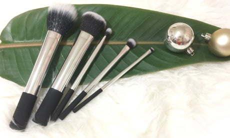 5 Pc All In One Makeup Brush Set Multi Task Brushes Silver