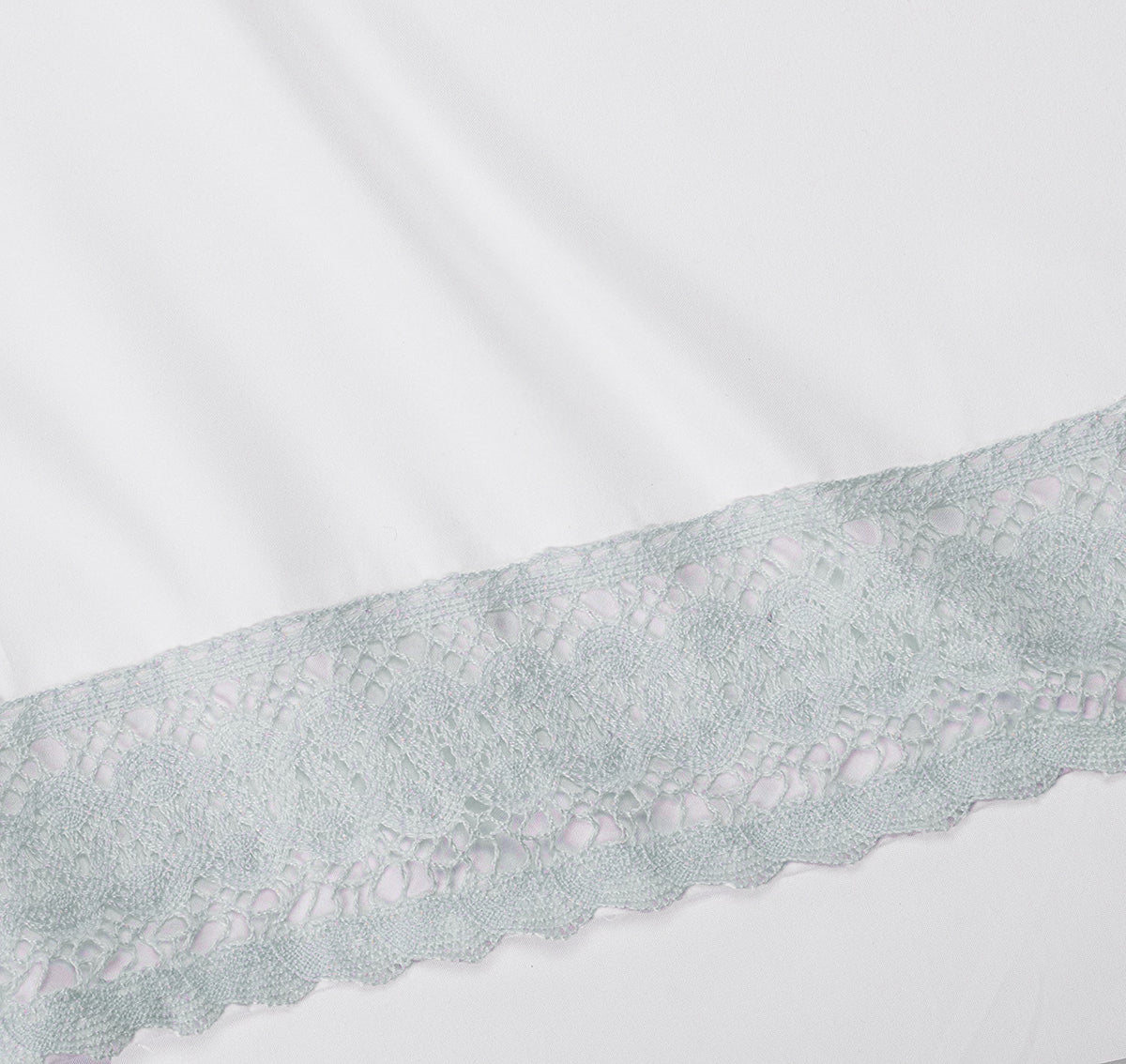 Ramesses Crochet-Lace Microfibre Sheet Set - Ice Blue Lace White Fabric