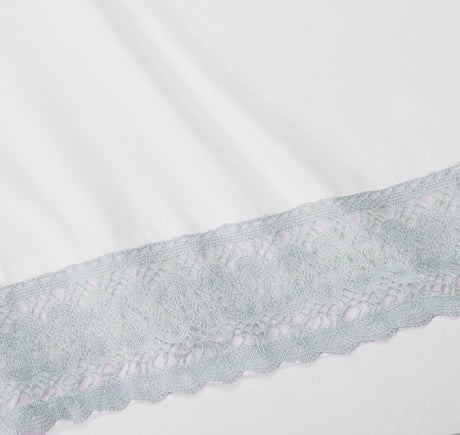 Ramesses Crochet-Lace Microfibre Sheet Set - Ice Blue Lace White Fabric