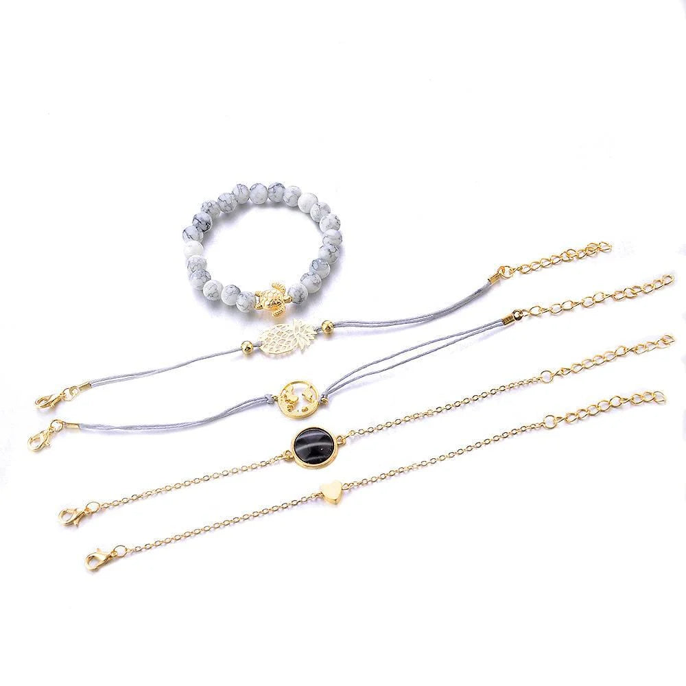 Bohemian 5-Piece Charm Bead Bracelet Set