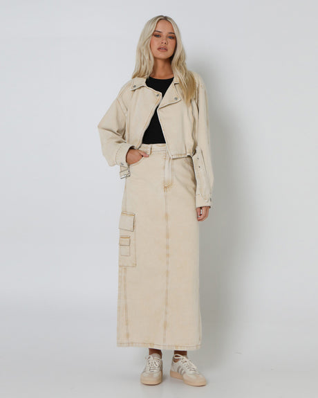 Lost In Lunar Women's Hutton Biker Jacket - Beige Denim