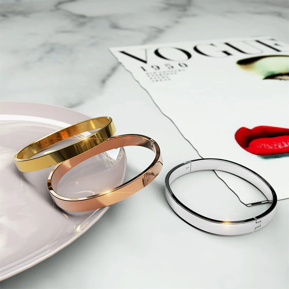 Bullion Gold Serena Solid Flat Hinged Bangle in Gold
