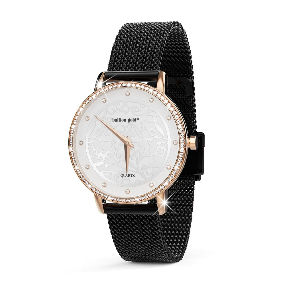 Bullion Gold Bullion Gold Elite Watch Embellished with Rhinestone - Rose Gold and White