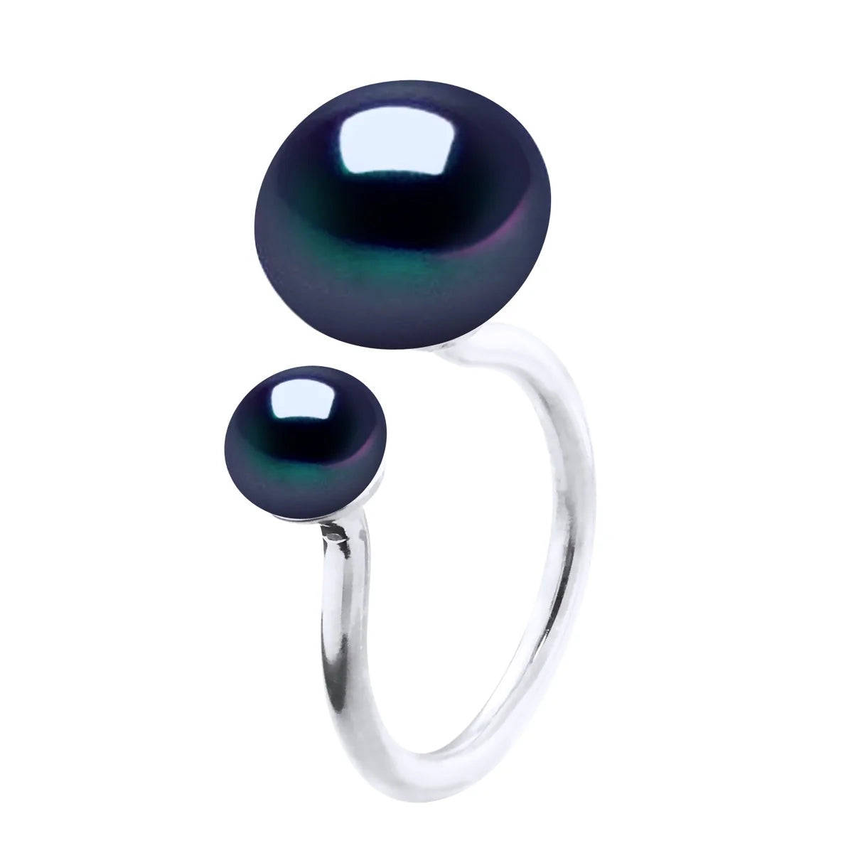 Ring Duo Button Freshwater Pearl Black Sterling Silver