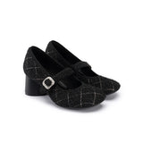 French Vintage Mary Jane Block Heels - Black