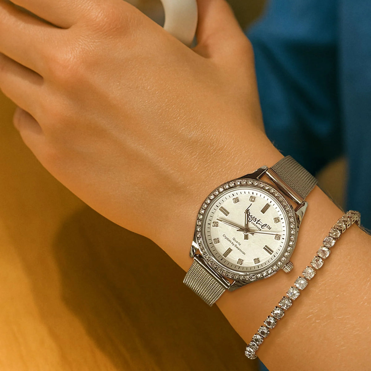 Tabby Boxed Lux White Gold Watch & Feline Necklace Set
