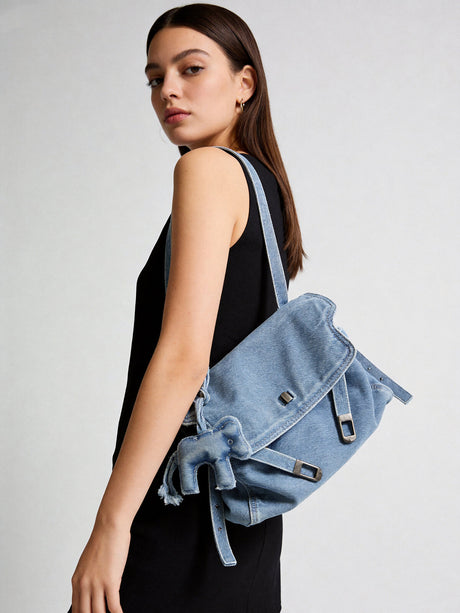 Distressed Denim Flap Crossbody - Denim
