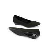 Diagonal Cut Knit Pointed Toe Wedge Flats - Black