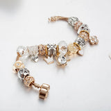 Pandora Inspired Full Set Beaded Charm Bracelet - White/ Gold