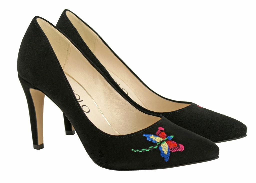 Bosccolo Womens Heels Embroidered - Black