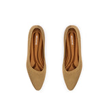 Diagonal Cut Knit Pointed Toe Wedge Flats - Tan