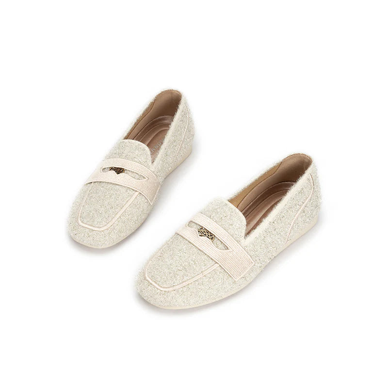 Versatile Soft Sole Slip On Tweed Loafers - Ivory