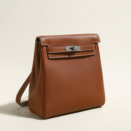 Madison Structured Leather Convertible Backpack - Brown
