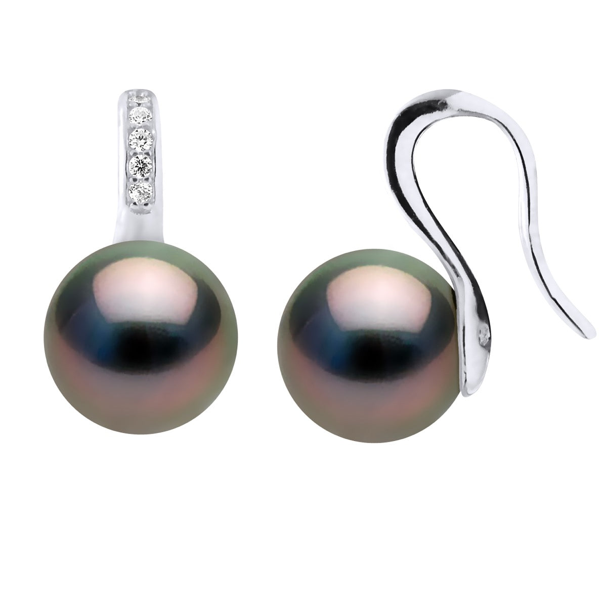 Earrings Real Cultured Tahiti Pearls Round 9-10 mm - Longueur 42 cm