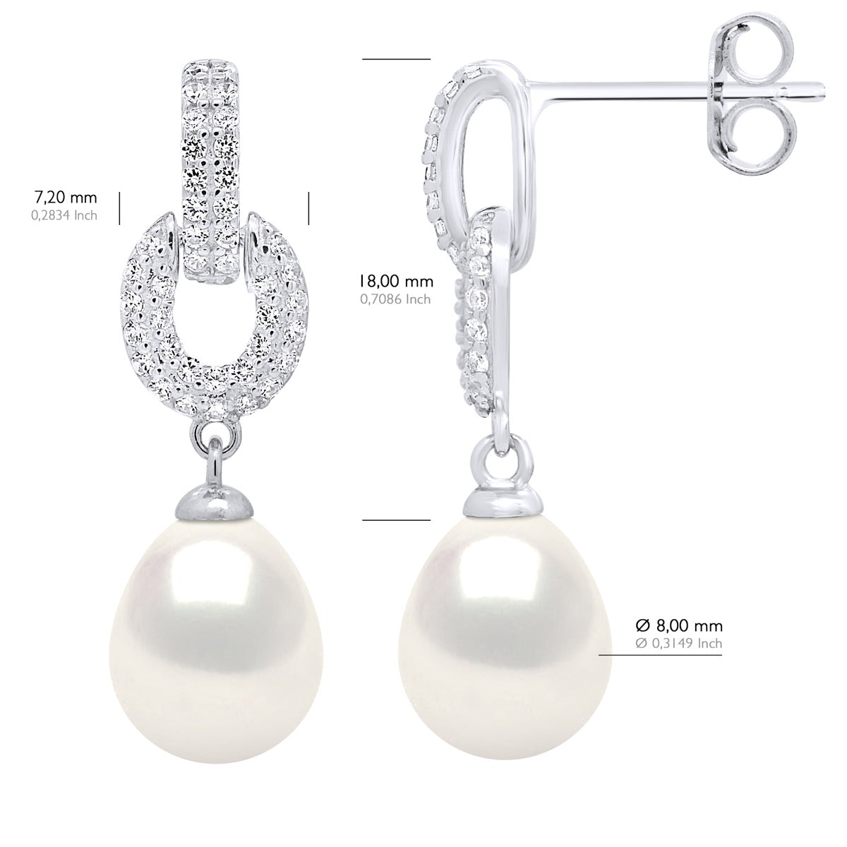 Hanging Earrings Real Cultured Freshwater Pearls Pear 8-9 mm - Natural White