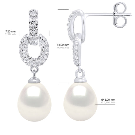 Hanging Earrings Real Cultured Freshwater Pearls Pear 8-9 mm - Natural White