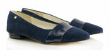 Bosccolo Womens Ballerina Pas - Navy Blue Suede/Lacquered