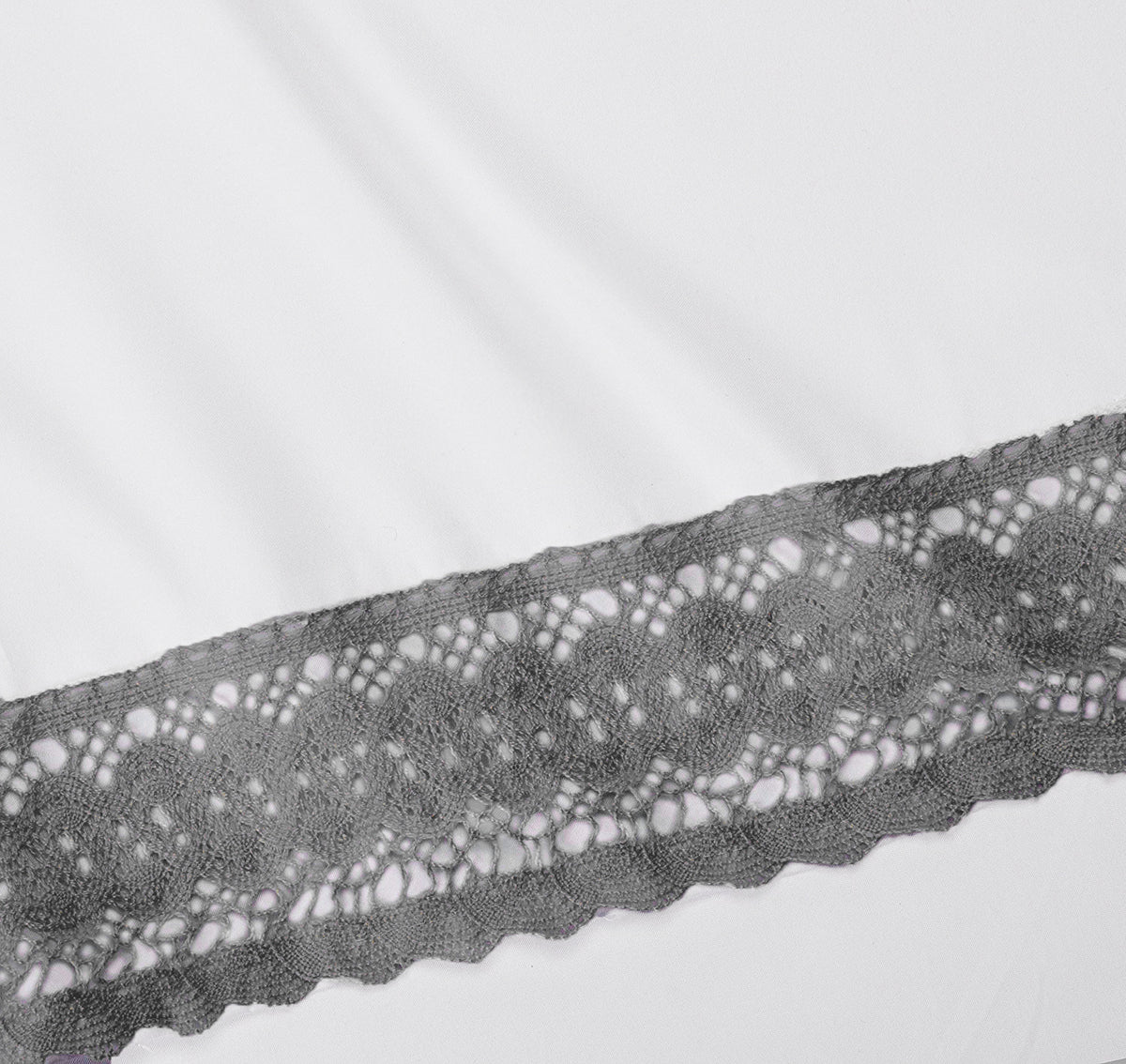Ramesses Crochet-Lace Microfibre Sheet Set - Charcoal Lace White Fabric