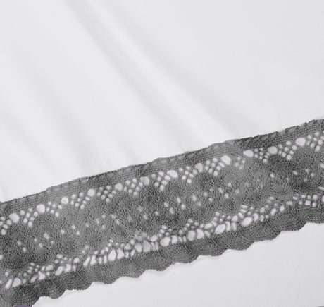 Ramesses Crochet-Lace Microfibre Sheet Set - Charcoal Lace White Fabric