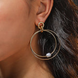 Liv Oliver 18K Gold Statement Pearl Circular Earrings