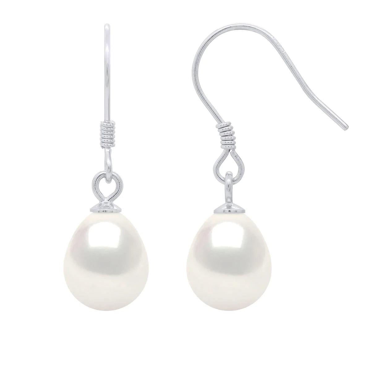 Drop Drop Earrings Freshwater Pearl White Sterling Silver 8-9mm Hook