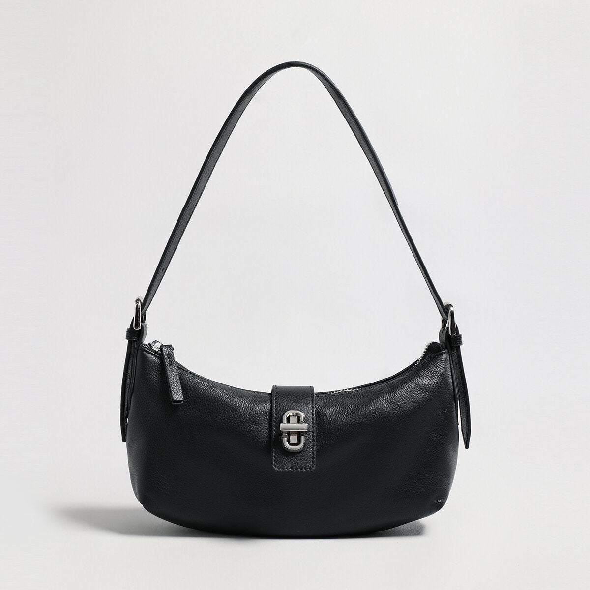 Turn-Lock Crescent Baguette Bag - Black