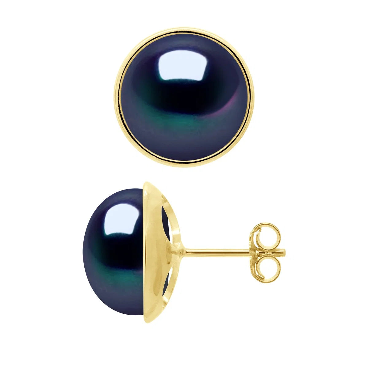 Manufacture Royale Earrings Prestige Button Freshwater Pearl Black Yellow Gold