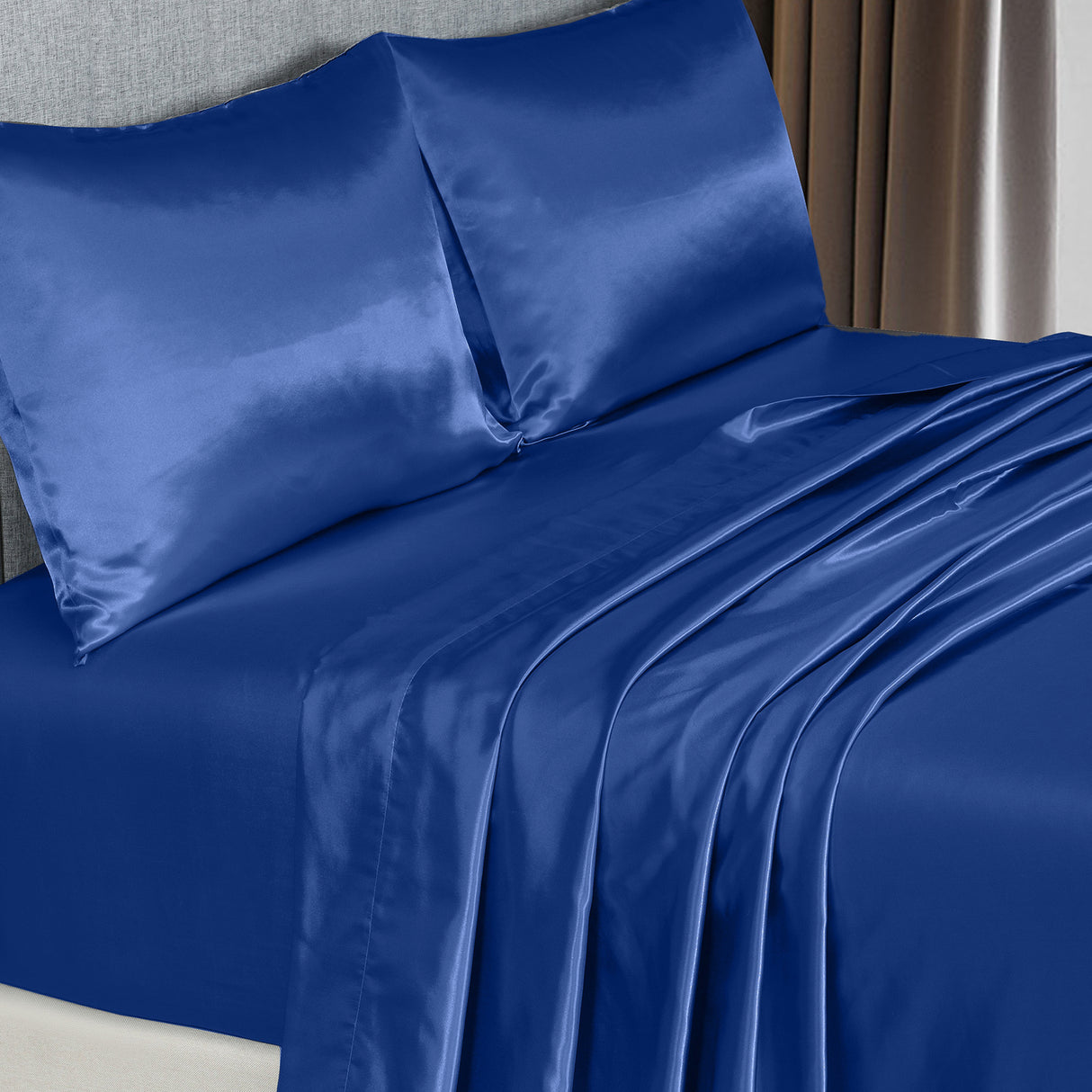 Royal Comfort 4pc Satin Sheet Set - Navy Blue - King