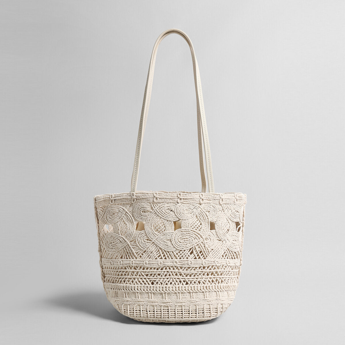 Macrame Open-Weave Tote Bag - Ivory
