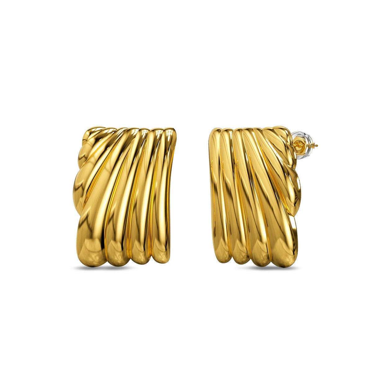Bullion Gold Pleated Angel Gold layered Stud Earrings