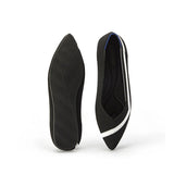 Comfortable Woven Striped Pointed Toe Flats - Black